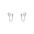 Detail of silver heart-shaped non-piercing ear cuffs with polished finish on white background - Smooth Heart Style (JQH0177-SS) / Silver
