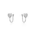 Détail de clips d'oreilles cœur argentés avec micro-pavé de zircone sur fond blanc - Style Cœur Pavé de Strass (JQH0178-SS)