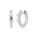 Silberne Creolen mit Zirkonia im Baguetteschliff in einer minimalistischen 4-Krallen-Fassung - Silber mit weißem Strass (JQH0394-SS-1)