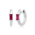 Silberne Creolen mit rechteckigem rotem Zirkonia in moderner Vier-Krallen-Fassung - Silber mit rotem Strass (JQH0394-SS-2)