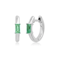 Silberne Creolen mit rechteckigen smaragdgrünen Zirkoniasteinen in einer Krappenfassung - Silber mit grünem Strass (JQH0394-SS-3)