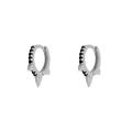 Macro detail of silver hoop earrings with black zircon stones and punk spike rivets - Silver Black Zirconia Triple Spikes (W80080-SS)