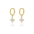 925 sterling silver gold-plated four-leaf clover hoop earrings with zircon pavé - Gold White Zirconia Clover (W80082-GG-1)