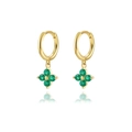 Macro shot of gold-plated clover earrings featuring faceted green zircon stones - Gold Green Zirconia Clover (W80082-GG-2)