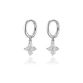 Macro view of silver four-leaf clover earrings featuring pavé-set zircon stones - Silver White Zirconia Clover (W80082-SS-1)