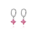 Detail of 925 silver gold-plated clover hoop earrings with pink cubic zirconia stones - Silver Pink Zirconia Clover (W80082-SS-3)