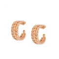 Leaf textured rose gold ear cuffs with elegant feather carving on white background - Rose Gold