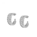 Silver leaf shaped ear cuffs for women featuring delicate feather vein textures and C-shape - Silver
