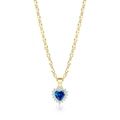 Detailaufnahme der blauen Herz-Saphir-Halskette mit weißen Diamantakzenten - Dunkelblau Gold