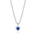 Silberhalskette mit blauem Herz-Zirkonia-Anhänger und funkelndem Diamantkranz - Dunkelblau Weißgold