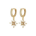 Elegant gold snowflake earrings with sparkling cubic zirconia crystals for women - Gold Octagram Drop (W80105-GG)