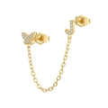 Detailed view of butterfly and letter J ear cuff connected by a fine gold chain - J Style (W80099-GG-J)