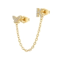 Detailed view of gold butterfly and letter K earring connector with pave zircon stones - K Style (W80099-GG-K)