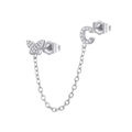 Detailed view of silver butterfly and letter C chain earring with zircon inlay - C Style (W80099-SS-C)