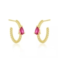 Elegante gouden gedraaide C-vormige oorringen met druppelvormige roze zirkoon - Goud Roze Zirconia (W80180-GG-4)