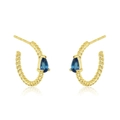 Elegante gouden gedraaide C-vormige oorknopjes met druppelvormige blauwe zirkoonstenen - Goud Blauwe Zirconia (W80180-GG-3)