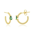 Elegante gouden gedraaide C-vormige oorringen met peervormige groene zirkoonstenen - Goud Groene Zirconia (W80180-GG-2)