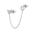 Close-up of zircon butterfly ear bone chain with silver finish and pavé stone setting - O Style (W80099-SS-O)