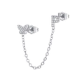 Detail of zircon butterfly and letter P double ear piercing chain stud earrings - P Style (W80099-SS-P)