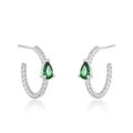 Détail des boucles d'oreilles créoles torsadées argentées avec un zircon vert poire - 24K / Style Gemme Verte Argentée (W80180-SS-2)