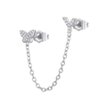 Detailed view of silver butterfly and Y-letter earring chain with zircon stones - Y Style (W80099-SS-Y)