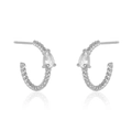 Détail de boucles d'oreilles corde en argent avec une pierre zircon poire sur fond blanc - 24K / Style Gemme Transparente Argentée (W80180-SS-1)