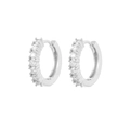 Eleganti orecchini a cerchio in argento con zirconi scintillanti e incastonatura a griffe - Grande / Argento