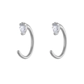 Boucles d'oreilles minimalistes en C argentées avec zircons poire et serti à quatre griffes - W80231 Style Argenté