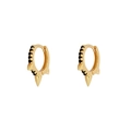 925 silver gold plated hoop earrings with black zircon stones and three punk cone spikes - Gold Black Zirconia Triple Spikes (W80080-GG)