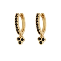 925 silver gold plated clover earrings with black zircon stones and elegant gold hoops - Gold Black Zirconia Triple Stone Cluster (W80081-GG)