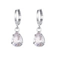 Pendientes de gota plateados con circonitas en forma de pera y cierre de aro - Plateado Transparente (W80041-SS-1)