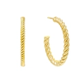Elegant gold twisted rope hoop earrings with a metallic spiral texture for women - 25mm / Gold