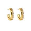 Gouden oorringen met een dubbele rij glinsterende zirkonia's voor dames - 20mm C-Vorm Goud (JQH0316-GG) / 24K