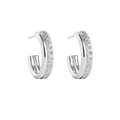 Dubbellaagse sterling zilveren oorringen met zirkonia pave en een gepolijste afwerking - 20mm C-Vorm Zilver (JQH0316-SS) / 24K