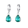 Silver drop earrings with pear-cut emerald green gemstones in a four-prong setting - Silver Green (W80041-SS-5)