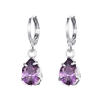 Silver teardrop earrings featuring pear-cut purple gemstones and secure lever-back hooks - Silver Purple (W80041-SS-6)