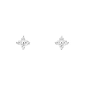 Macro-opname van zilveren bloemknopoorbellen met heldere zirkoonstenen en metalen blaadjes - Bloemvorm Oorknopjes (W80353-S-2) / 24K / Zilver