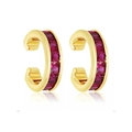 Luxury C-shaped gold ear cuff with purple cubic zirconia stones on white background - 24K / Gold with Red Zirconia