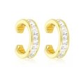 Luxurious gold C-shaped ear cuffs with sparkling zircon stones on a white background - 24K / Gold with White Zirconia