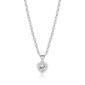 Silberne Herzkette mit klarem Kristall-Halo und funkelndem Diamant-Zierrand - Weißes Platin