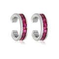 Luxurious C-shaped silver ear cuff set with square-cut red zircon stones on white background - 24K / Silver with Red Zirconia