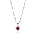 Elegante Silberhalskette mit funkelndem herzförmigem rotem Zirkonia Anhänger und Kristallen - Rot Weißgold