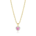 Goldene Herzkette mit rosa Zirkon-Zentrum und weißer Kristall-Randverzierung - Rosa Gold