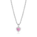 Versilberte Halskette mit herzförmigem rosa Zirkon-Anhänger und Sonnenstrahl-Halo - Rosa Weißgold