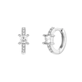 Detail of silver hoop earrings featuring square cubic zirconia stones and pave accents - 24K / Silver Clear (W80209-SS-1)
