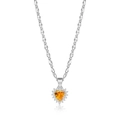 Halskette in Silber mit herzförmigem orangefarbenem Zirkonia und funkelndem Kristallkranz - Champagner Weißgold