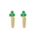 Élégantes créoles dorées avec pierres vert émeraude et accents de zircon blanc - Style de zircon vert doré / 24K