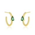 Boucles d'oreilles créoles dorées torsadées avec zircon vert poire, style vintage - 24K / Style Gemme Verte Dorée (W80180-GG-2)