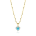 Goldene Halskette mit hellblauem Zirkonia-Herzanhänger und Kranz aus weißen Steinen - Hellblau Gold