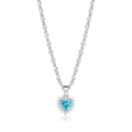 Klassische Herz-Halskette mit blauem Zirkonia-Anhänger an einer S-Wellen-Kette - Hellblau Weißgold